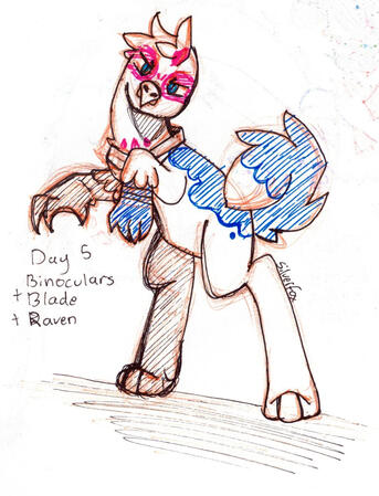 A griffon-pony hybrid standing on his hind legs in a defensive pose