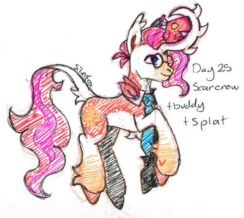 A unicorn pony in a floating mid-trot pose with a phoenix chick sitting on his horn