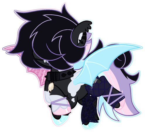 A bat pony in a chilled and relaxed pose who is mid-flight