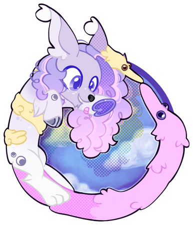 A pony with a long worm-on-a-string like tail posing against a sky background